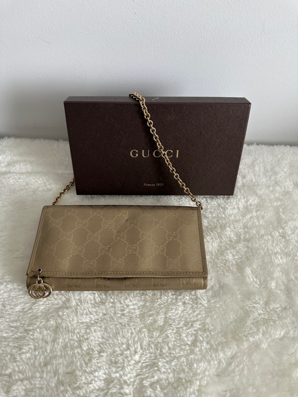 Gucci Gold Monogram Chain Wallet Shoulder Bag